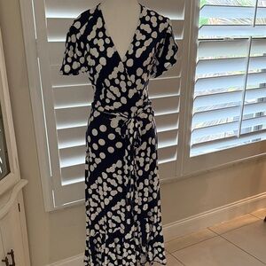 Navy and White Polka Dot Wrap Dress